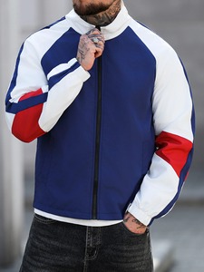 Veste coupe-vent unisexe à blocs de couleur, motif patchwork, style bomber zippé, vêtement d'extérieur standard pour les loisirs en extérieur - Product Image 3