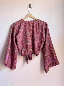 เสื้อชีฟองผ้าไหมพิมพ์ลายเพสลีย์สไตล์วินเทจสำหรับผู้หญิง แบรนด์ DHATI ผ้าไหมแท้ 100% แขนคิโมโน ผูกเอว คอวีทรงหลวม สไตล์โบฮีเมียน เหมาะสำหรับงานปาร์ตี้ ฤดูใบไม้ผลิ - Product Image 4