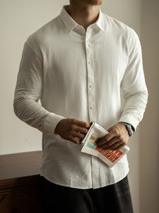 Chemises habillées à manches longues pour hommes en lin 100% de luxe, personnalisables avec logo, boutonnées, respirantes, décontractées, anti-boulochage, pour l'été – Vente en gros - Product Image 5