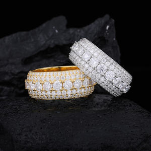 engagement jewelry 925 sterling silver 5 row vvs moissanite diamond iced out wedding <b>finger</b> band <b>ring</b> for men women - Product Image 6