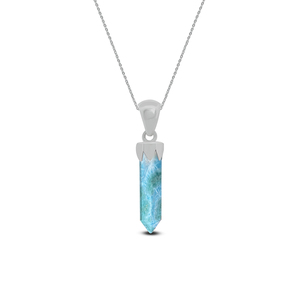 Premium 925 Sterling Silver Plated Fine Pendant & Charm Larimar Gemstone Pencil Cut <b>with</b> Spring <b>Lock</b> Bezel Setting Pack of 6 - Product Image 2