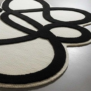 Alfombra Moderna de Lujo con Diseño Abstracto en Bucle, Forma Irregular en Blanco y Negro, Alfombra de Lana Hecha a Mano, Decoración Suave para el Suelo de la Sala de Estar - Product Image 3
