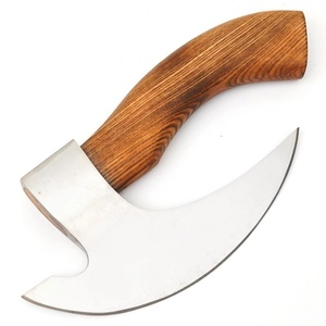 Hache à pizza barbue faite à la main en acier à haute teneur en carbone, hache de survie d'extérieur avec manche en bois gravé, personnalisable OEM ODM, vente en gros UA - Product Image 1