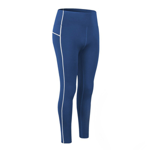 Leggings de yoga taille haute pour femmes, longueur intégrale, couleur unie, couture contrastante, bande latérale, sans couture, extensible dans les quatre sens, en spandex et polyester - Product Image 4