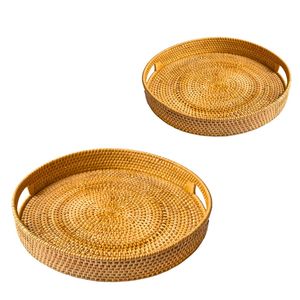 Round Wicker RATTAN BASKET / <b>TRAY</b> Rattan <b>Tray</b> Handmade Natural <b>Storage</b> <b>Tray</b> for Kitchen Organization - Product Image 1