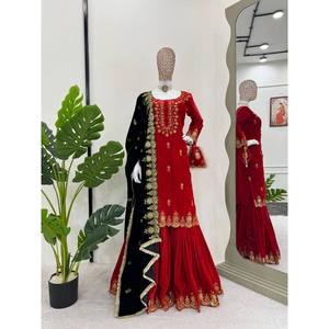 Robe de mariée modeste de créateur, haut-bas et dupatta pour les occasions spéciales - Product Image 3