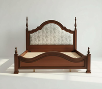 Lits en bois modernes pour la chambre à coucher, design minimaliste, lit king size en teck massif avec tête de lit en rotin, lits en bois massif