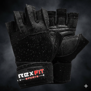 Rexfit Half <b>Finger</b> Gym Gloves Black Mesh Breathable Non Slip Adjustable Wrist <b>Strap</b> Hook Loop Closure Weight Lifting Sportswear - Product Image 1