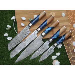 Cuchillos PRESTIGE BLADES al por mayor, personalizados, de alta calidad, servicio OEM ODM, juego de cuchillos de chef de cinco piezas, 67 capas, hechos a mano, afilados, de Damasco. - Product Image 4