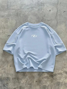 <b>Light</b> Blue Men's Short Sleeve O-Neck Knitted T-Shirt Front Logo Quick Dry Eco-Friendly Streetwear Drop-Shoulder Custom Logo - Product Image 1
