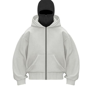 2026 Top Selling Plus Size Zipper Up Hoodie Black Color French Terry Face Cover Ninja Hoodie With Zip Down Shoulder Breathable - Product Image 5