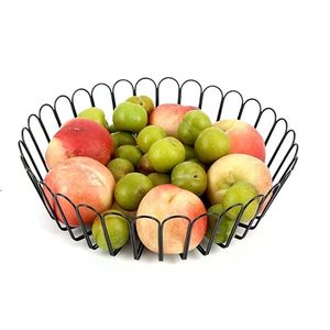 Corbeille à fruits en fil métallique noir pour comptoir de cuisine, design ouvert décoratif, corbeille à fruits et légumes pour table à manger - Product Image 2