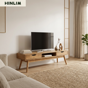 Modern Midcentury Wood <b>TV</b> <b>Stand</b> with 2 Drawers and Open Shelf for Living Room Furniture Natural Finish Fits 50-54" <b>TVs</b> - Product Image 1