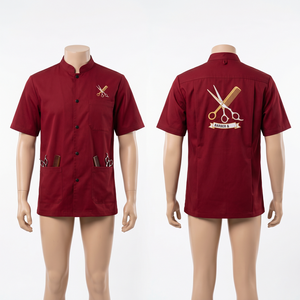 Chaqueta de Barbero para Hombre, 220 GSM, Polialgodón, Naranja, Uniforme de Salón, Diseño de Paneles con Botones a Presión, Logotipo Personalizado Bordado, Ropa de Trabajo - Product Image 4