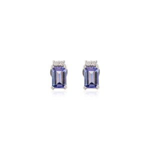 925 <b>Silver</b> High Quality Minimalist Baguette Cut 6X4 MM Natural Tanzanite & Diamond <b>Stud</b> Earrings For Women Part Wear Jewelry - Product Image 1