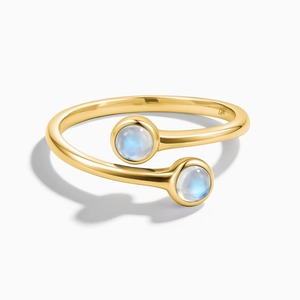 Bague élégante pour femme Rhaya Jewels en argent sterling 925 plaqué rhodium avec double cabochon en pierre de lune sertie clos - Product Image 3