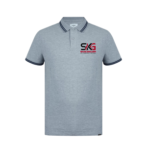 Polo gris pour homme à manches courtes avec bordure contrastante, patte de boutonnage, logo personnalisé, tee-shirt uniforme - Product Image 1