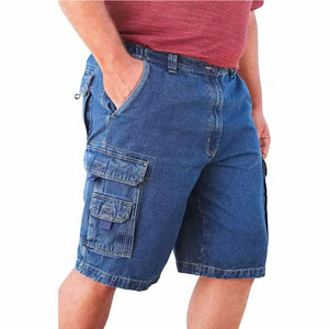 <b>Pull</b>-On Elastic Waist Men Denim Shorts <b>Light</b> Blue Denim Shorts for Men Workwear Carpenter Men Denim Shorts Multi-Pocket <b>Light</b> - Product Image 2