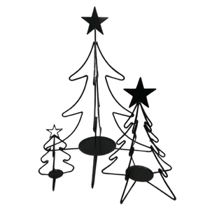 Porte-bougie en métal noir en forme de sapin de Noël avec étoile sur le dessus pour la décoration de centre de table de Noël - Product Image 5