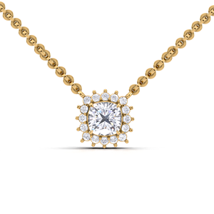 Collar con colgante halo de diamantes redondos y talla cojín de 1.19 ct en oro amarillo, blanco y rosa de 9K |   Elegante Cesta de Flores para Joyería - Product Image 4