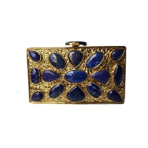 Bolso de Mano con Paneles de Piedras Preciosas de Lapislázuli Natural, con Marco de Metal Texturizado Dorado, Hecho a Mano, Accesorio de Moda para Mujer, Regalo - Product Image 1