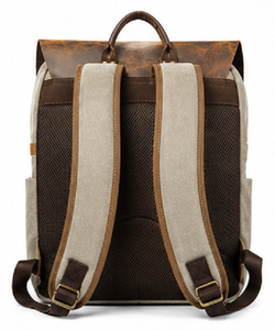 Gravs BP-07 Vintage Canvas Leather Luxury Roll Top Portable <b>Backpack</b> Air Cushion Belt Large Capacity Travel Laptop <b>Compartment</b> - Product Image 3