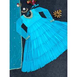 ชุดเดรสทำงานลายดอกจอร์เจียเจ็ตแฟชั่นพร้อมท้องฟ้า Dupatta - Product Image 3