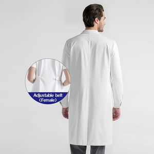 Bata de laboratorio blanca tejida unisex, uniforme de hospital, bata de médico con 3 bolsillos, cierre a presión, detección de agujas, fusión sin costuras - Product Image 5