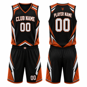 Ensemble de maillot et short de basket-ball personnalisé MEGAMAPLE noir et orange, imprimé par sublimation, respirant, en polyester, pour adultes, unisexe - Product Image 1