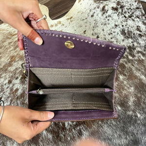 Factory Wholesale Women's Hand Tooled Cowhide Leather Fashion Clutch Trendy Diamond Checkered Leather Wallet <b>Purse</b> With Wristlet - Product Image 6