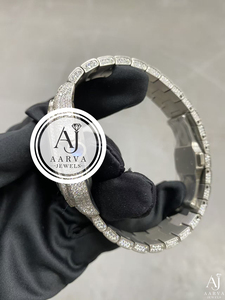 AARVA JEWELS นาฬิกาข้อมือผู้ชายสุดหรู สแตนเลสสตีล หน้าปัดสี่เหลี่ยม ควอตซ์ 42 มม. ประดับเพชร หน้าปัดอะนาล็อก กระจกแซฟไฟร์ สายขนาด 20 มม. - Product Image 2