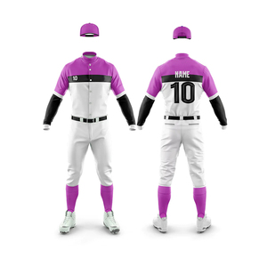 Maillot de baseball personnalisé violet et blanc pour hommes, manches courtes, avec nom et numéro imprimés au dos, vêtements de sport en polyester anti-humidité - Product Image 2