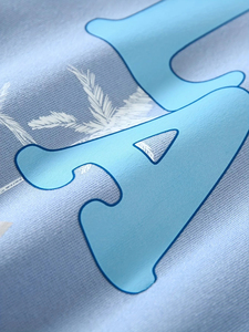 Chaqueta Varsity Azul Claro con Estampado de Letras para Hombre, Chaqueta de Béisbol Estilo Hip Hop, Cuello Alto, Botones a Presión, Ropa Urbana - Product Image 3