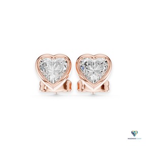 Ensemble de bijoux en or rose 2,50 carats avec diamants de laboratoire en forme de cœur, pendentif cœur serti clos et boucles d'oreilles clous en or 18 carats, bijoux fins minimalistes - Product Image 1