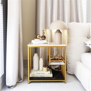 Modern 3-Tier <b>Side</b> <b>Table</b> with <b>Marble</b> Top and Gold Frame 23.5\" Console End <b>Table</b> for Living Room Bedroom - Product Image 6