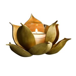 Porte-bougie en métal en forme de fleur de lotus, fait main, décoration moderne pour la maison, pièce d'appoint pour table de salon intérieur - Product Image 1