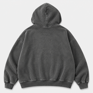 Custom Vintage Oversized Washed Gray Zip Hoodie Distressed Patchwork Graphics Streetwear Sweatshirt <b>Paint</b> Splatter Casual Unisex - Product Image 2