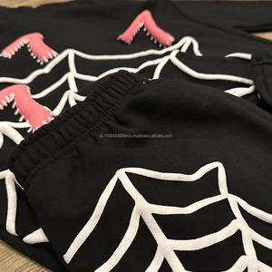 Ensemble de survêtements tendance hiver 100% coton avec logo personnalisé pour hommes ensembles de sweat à capuche imprimé araignée bouffante - Product Image 4