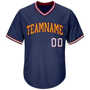 Maillot de baseball personnalisé bleu marine à col en V pour homme, manches courtes, nom de l'équipe imprimé, vêtement en polyester anti-humidité - Product Image 1