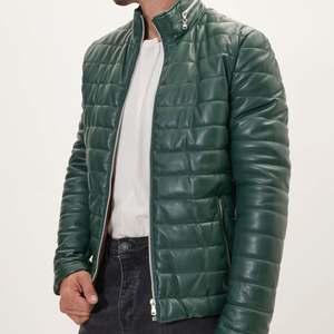 Modern High Street Style Leather Puffer <b>Jacket</b> for Men Warm Quilted Outerwear Comfortable Fit Fashion Wear Front Logo - Product Image 4