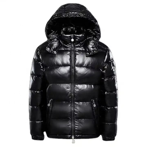 Men's Black <b>Hooded</b> Puffer Jacket Zipper Closure Waterproof Windproof Filled Winter Casual <b>Coat</b> Regular Fit Solid Color Front - Product Image 1