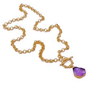 Collier en améthyste brute naturelle, pierre de naissance de février, tendance pour la vie quotidienne, plaqué or, quartz violet brut, pendentif de guérison, bijoux - Product Image 4