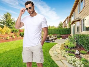 กางเกงขาสั้นคาร์โก้เอวยางยืดมีซิปสำหรับผู้ชายพร้อมกระเป๋า 6 ช่อง - Product Image 5