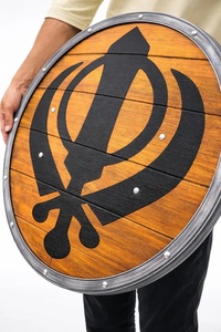 Calvin Handicraft Round Wooden <b>Wall</b> Hanging with Black Khanda Symbol Art Deco Design for Hallway and Living Room Home Decor - Product Image 4