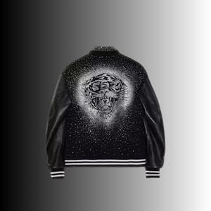 Servicio OEM al por Mayor, Chaquetas Bomber de Cuero Reversibles Vintage para Hombre con Logotipo Personalizado, con Brillantina y Pedrería, para Primavera - Product Image 3