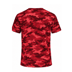 เสื้อยืดลายพรางสีแดงผู้ชายแขนสั้นคอกลมพิมพ์ลายพรางการฝึกอบรมด้านกีฬาฟิตเนสวิ่งออกกำลังกายชุดกีฬาประสิทธิภาพสูง - Product Image 2