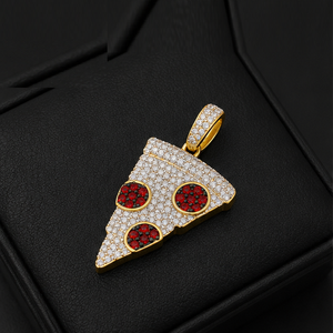 Collar con colgante de moissanita y diamante de oro macizo de 10K, moderno, personalizado, con diseño de rebanada de pizza helada inspirada en comida, regalo para colgantes y dijes de alta gama - Product Image 3