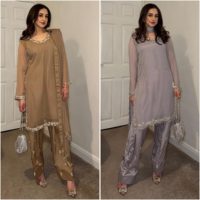 Salwar Kameez Traditionnel en Faux Georgette pour Femme - Tenue de Cérémonie Estivale, Protection Solaire Totale, Évacuation de l'Humidité, Recyclé