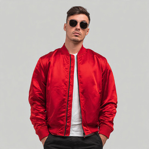 Blousons Bomber Homme à Fermeture Éclair avec Poches sur les Manches, Col Rond, Blouson Bomber en Satin, Blouson Bomber d'Hiver Imperméable pour Homme - Product Image 5
