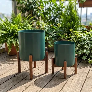 Ensemble de supports à plantes en bois modernes, jardinières vertes, style scandinave, supports pour pots de fleurs d'intérieur, décoration minimaliste pour le salon - Product Image 6